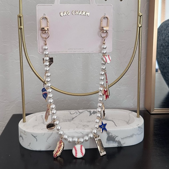 Anthropologie Icon Pearl Bag Charm Game Day Baseball NWT - Picture 4 of 7